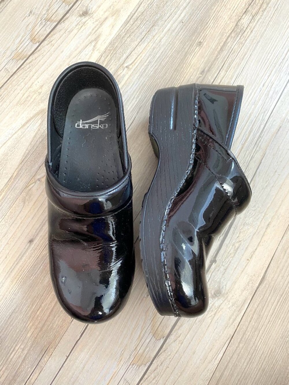 Dansko Black Patent Leather Clogs - Size 36